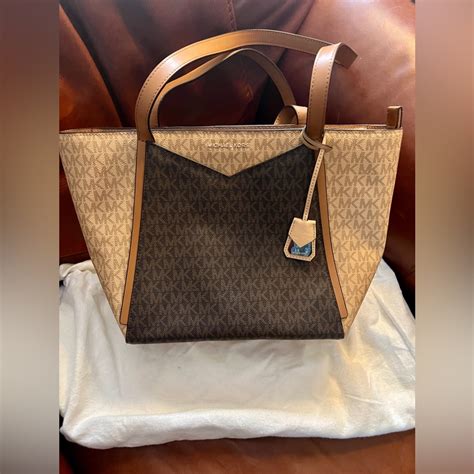 michael kors signature whitney medium tote|michaelkhorsbeigecolorleatherquiltedlookchainandleatherstrap.